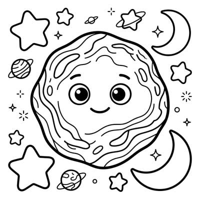 Introduce your little astronaut to the wonders of the cosmos with this charming Hygiea Asteroid coloring page. Specially crafted for toddlers, it boasts thick lines and friendly, oversized shapes perfect for tiny hands to explore.