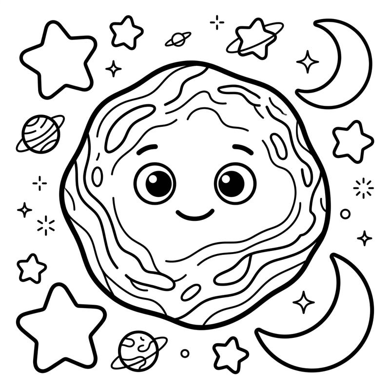 Introduce your little astronaut to the wonders of the cosmos with this charming Hygiea Asteroid coloring page. Specially crafted for toddlers, it boasts thick lines and friendly, oversized shapes perfect for tiny hands to explore.