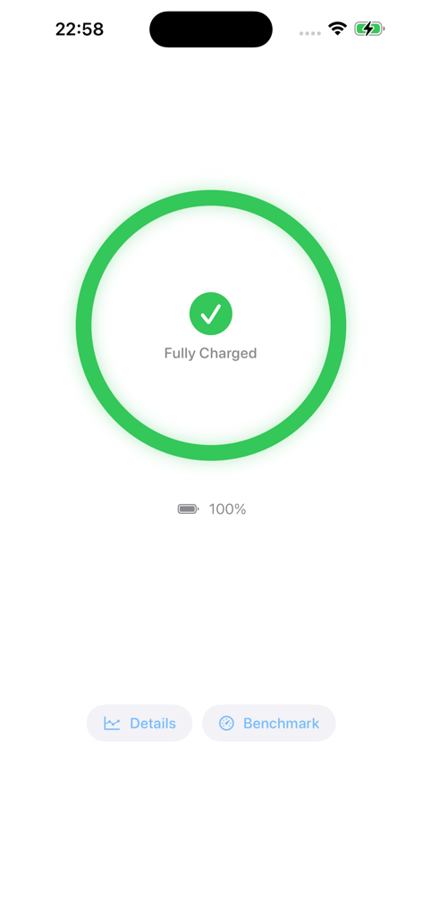 Watt Charging Speed - Watt Charging Speed app showing 100 percent battery with a green fully charged indicator