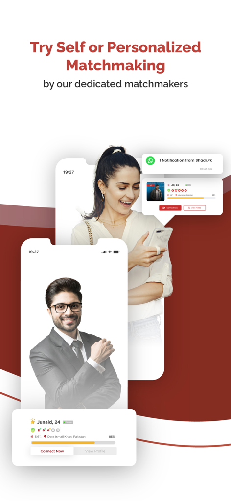 Shadi.Pk - Matrimonial App - Pantalla de la aplicación móvil que muestra búsqueda de pareja personalizada y descubrimiento de perfiles para propuestas de matrimonio pakistaníes