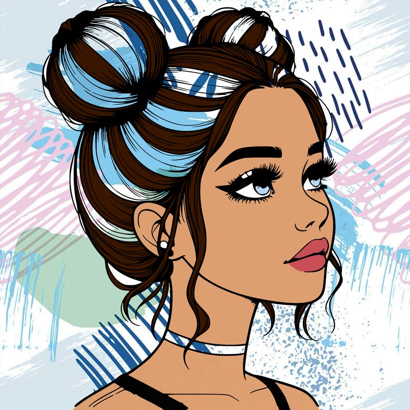 realistic girl with buns on the top of her head