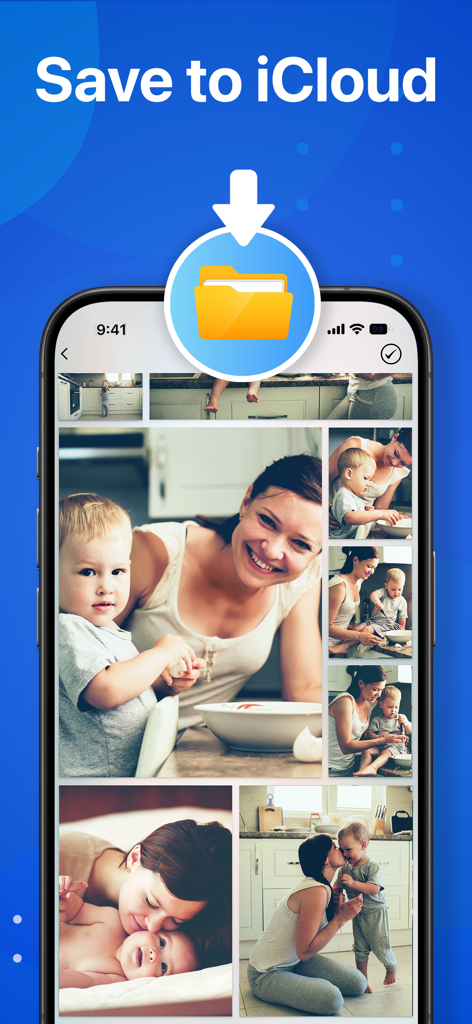Photo Scanner Pro: Scan Albums - Photo Scanner Pro app interface displaying scanned family photos with a Save to iCloud prompt
