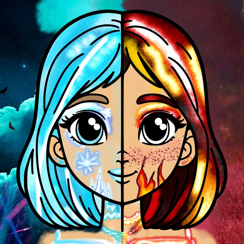 girl face split down the middle