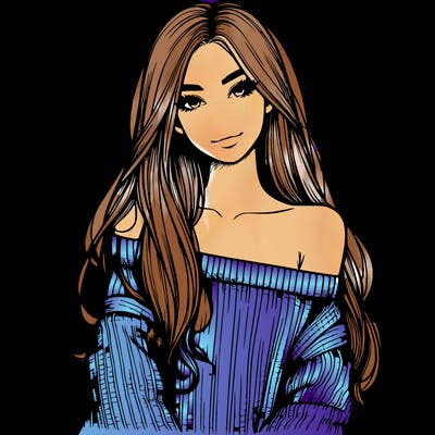 realistic girl with long hair wearing an off the shoulder sweater