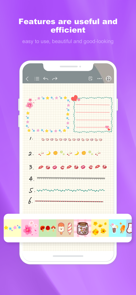 Kilonotes - Pocket - A screenshot of Kilonotes Pocket showing aesthetic digital note taking with stickers and creative borders on an iPhone