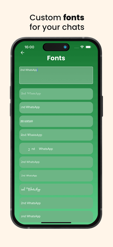 MultiChat Business Messenger - MultiChat App-Bildschirm mit einem Menü mit verschiedenen benutzerdefinierten Schriftarten für Nachrichten