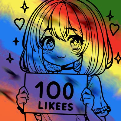 anima girl holding a 100 likes sign in her hand