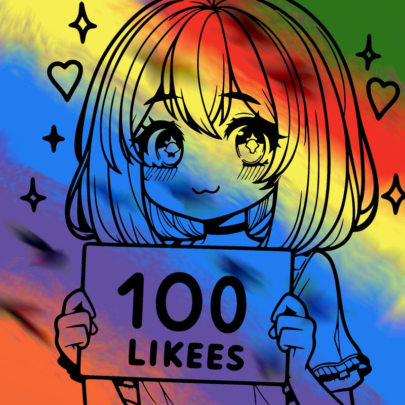 anima girl holding a 100 likes sign in her hand