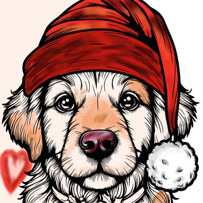 realistic dog with a christmas hat