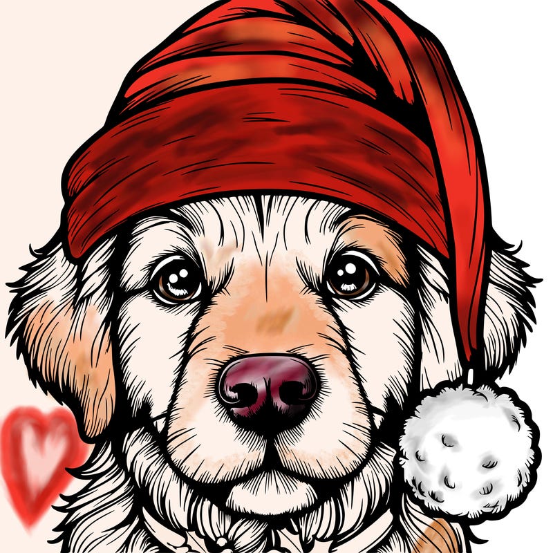 realistic dog with a christmas hat