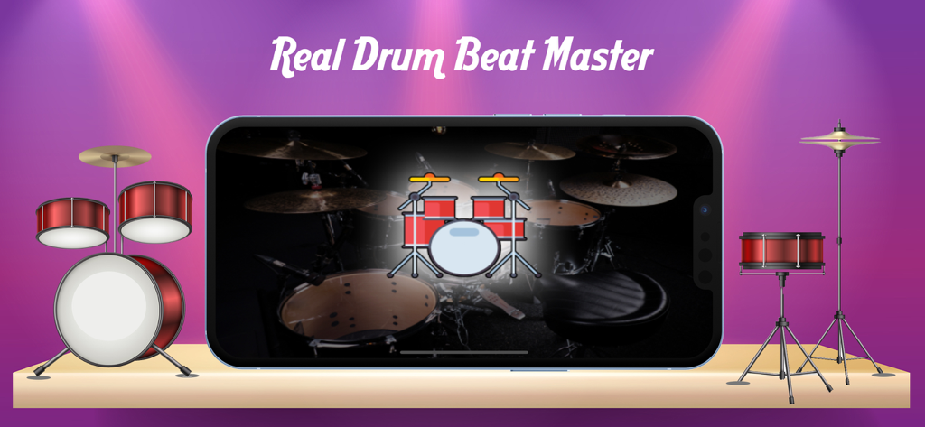 Real Drum Beat Master - Écran de smartphone montrant l'interface de l'application Real Drum Beat Master pour la batterie virtuelle