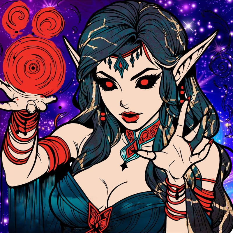 realistic scary beautiful elf sorceress casting spell
