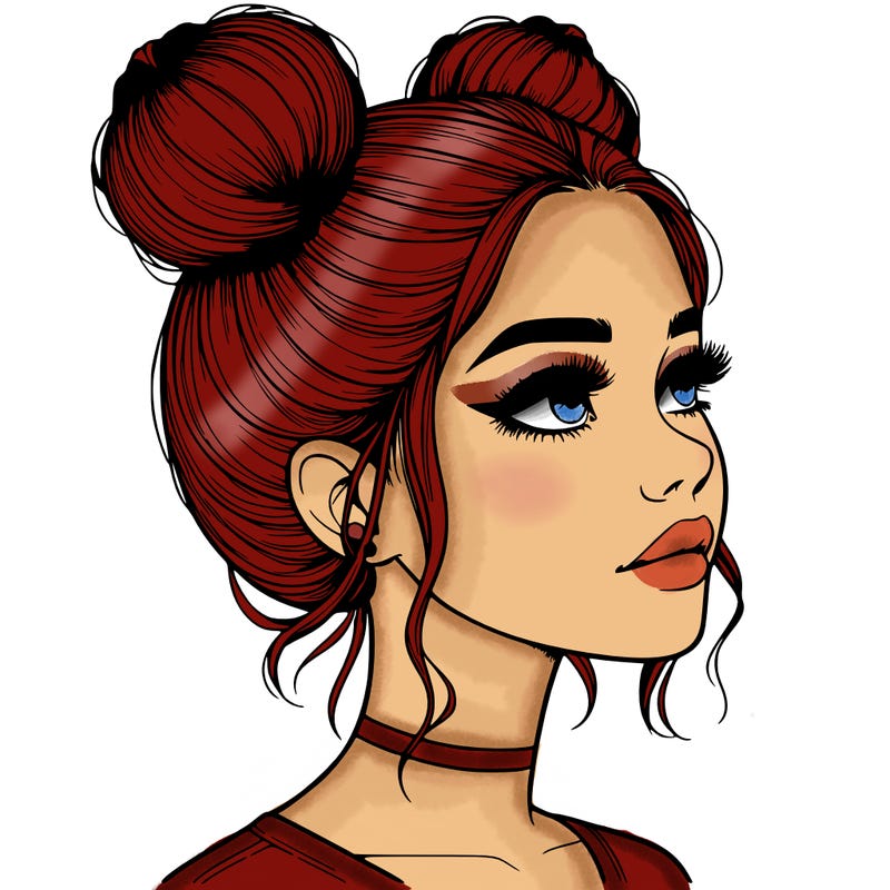 realistic girl with buns on the top of her head