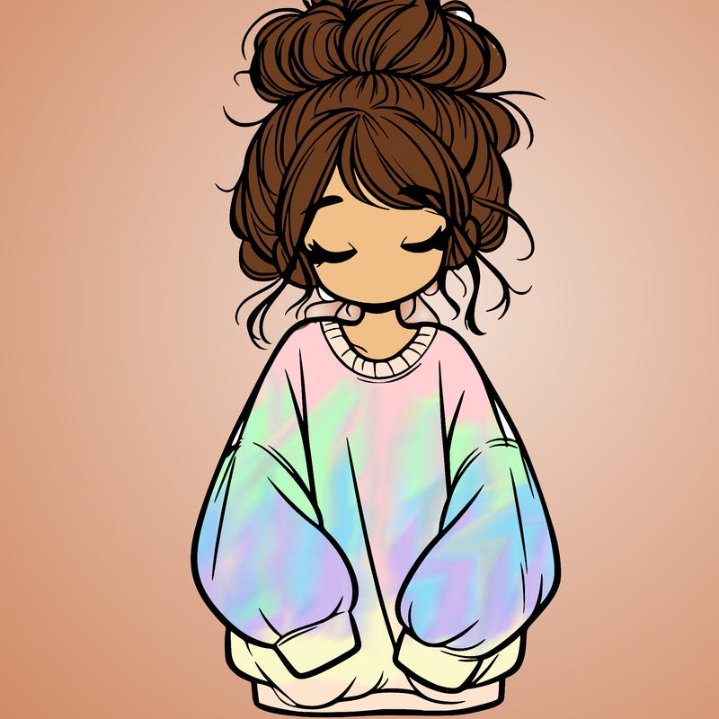 girl with baggy sweatshirt and messy bun