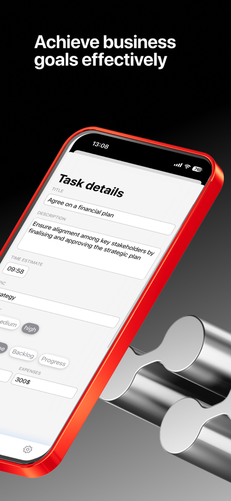 Numetrica - Numetrica app screen showing task details for a financial plan and business expense tracking on an iPhone.