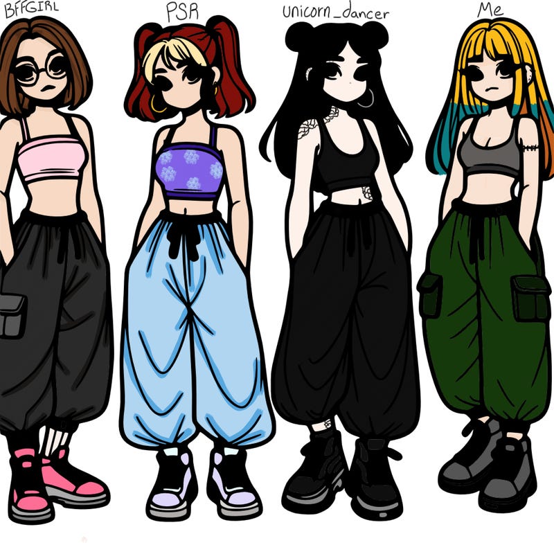 girls with crop top with baggy pants