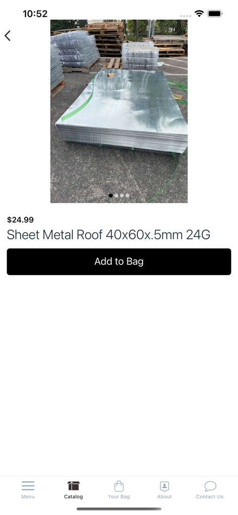 TGT Feed & Farm - Sheet metal roofing product page in the TGT Feed and Farm app