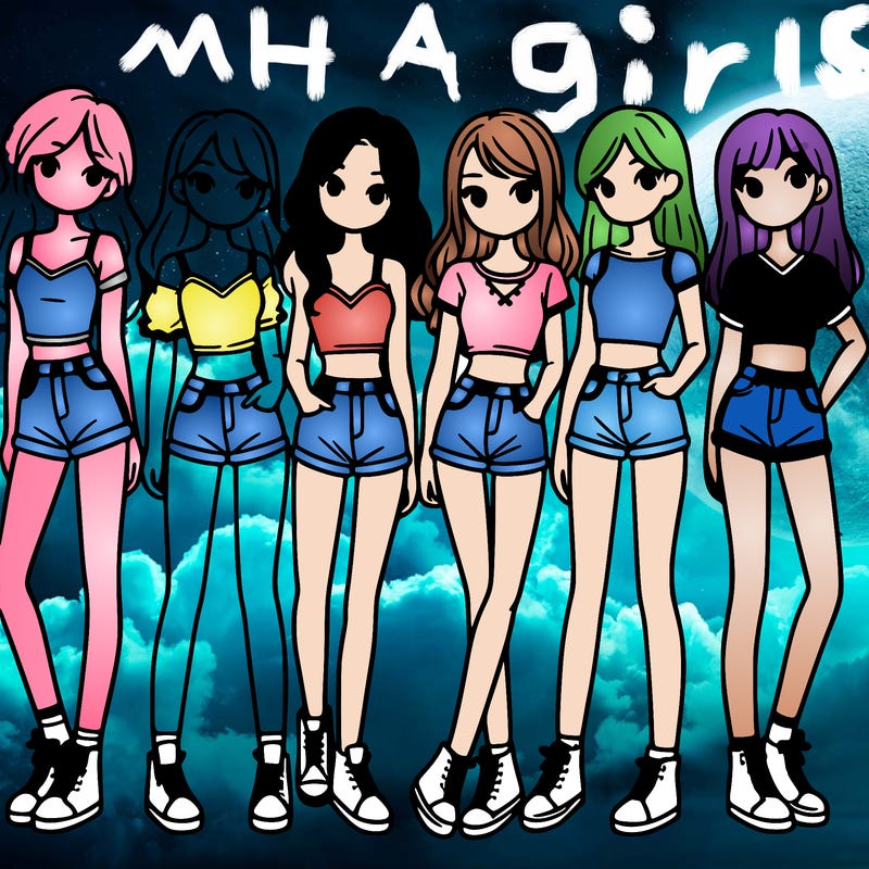 a group of girls wearing crop tops and shorts