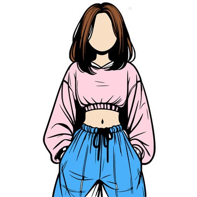 realistic girl faceless with baggy pants and a crop top