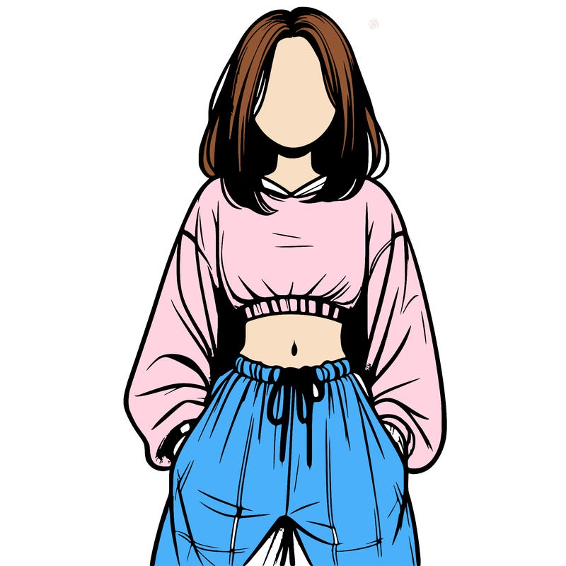 realistic girl faceless with baggy pants and a crop top