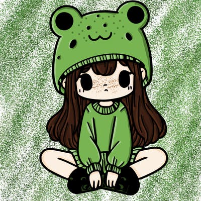 a girl wearing a frog hat and some frog socks