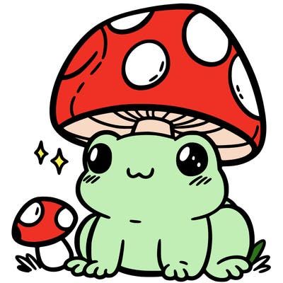 a cute frog with a mushroom hat