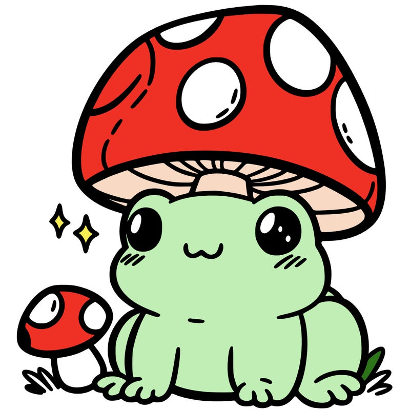 a cute frog with a mushroom hat