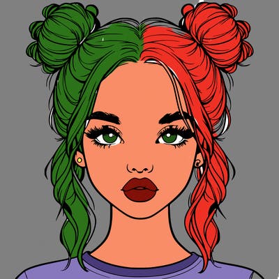 realistic girl with two buns in hair and lips