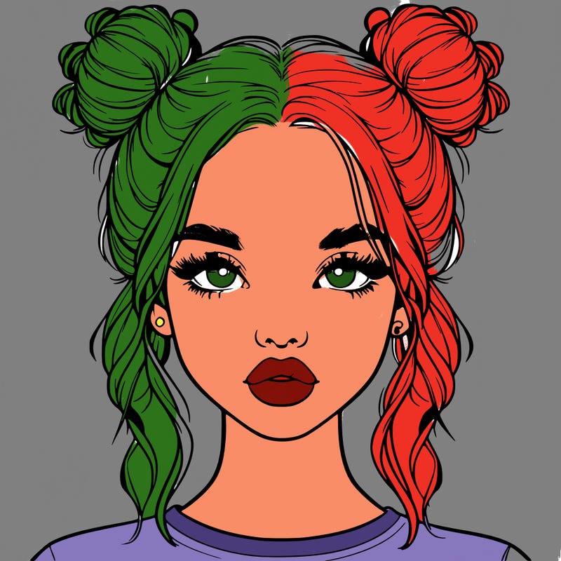 realistic girl with two buns in hair and lips