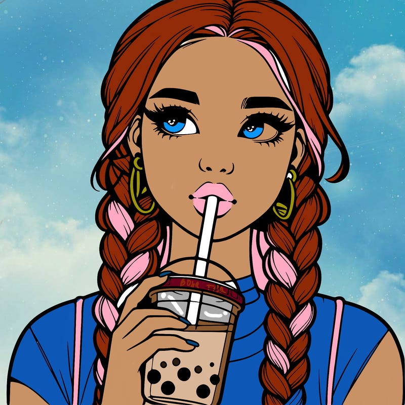 realistic girl with braided hair drinking boba