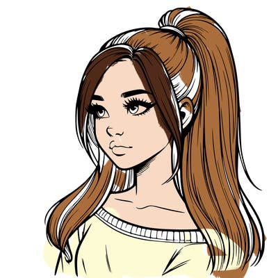 realistic girl with a high ponytail