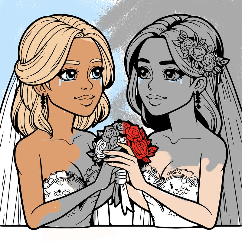 two realistic  women marrying each other