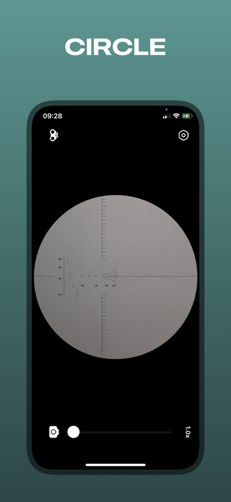 Binoculars - Zoom photo Camera - Circular telescope view with reticle crosshairs in the Binoculars app