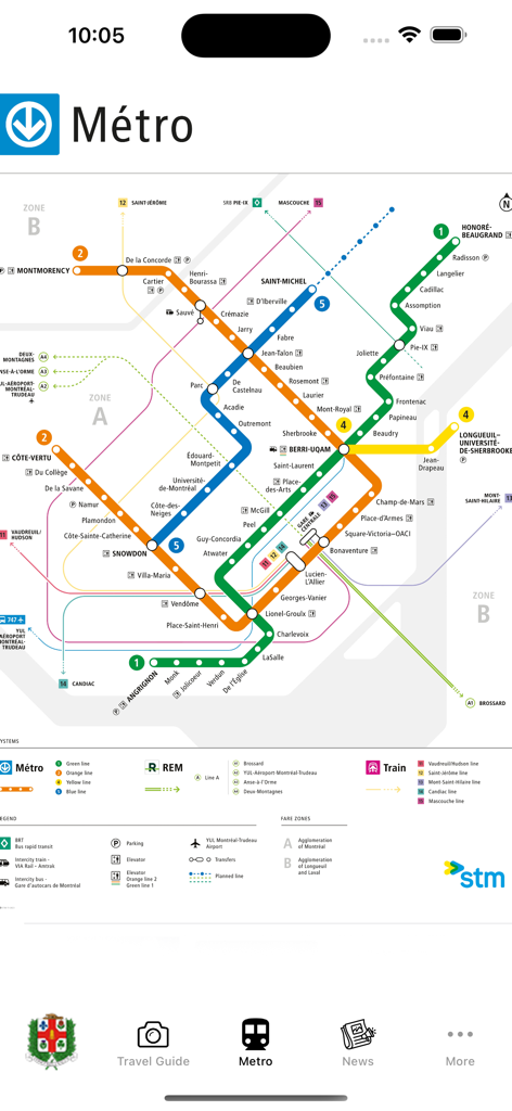 몬트리올 메트로 지하철 지도 및 대중교통 안내 인터페이스
