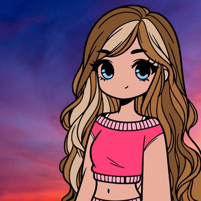 girl with long hair and a crop top with a sweater