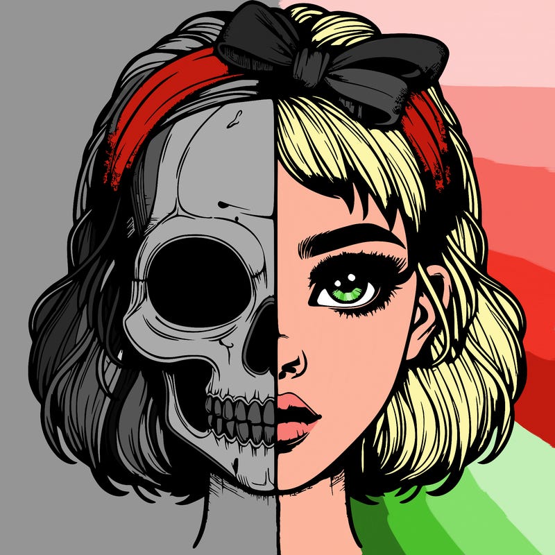 realistic girl with half skull mask