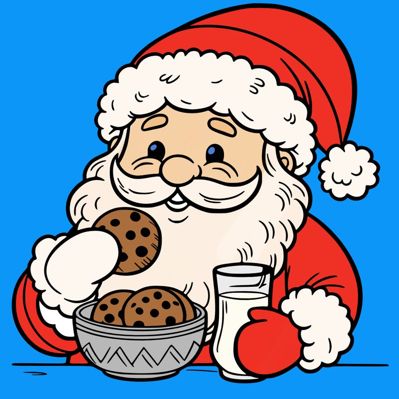 santa eating cookies and milk