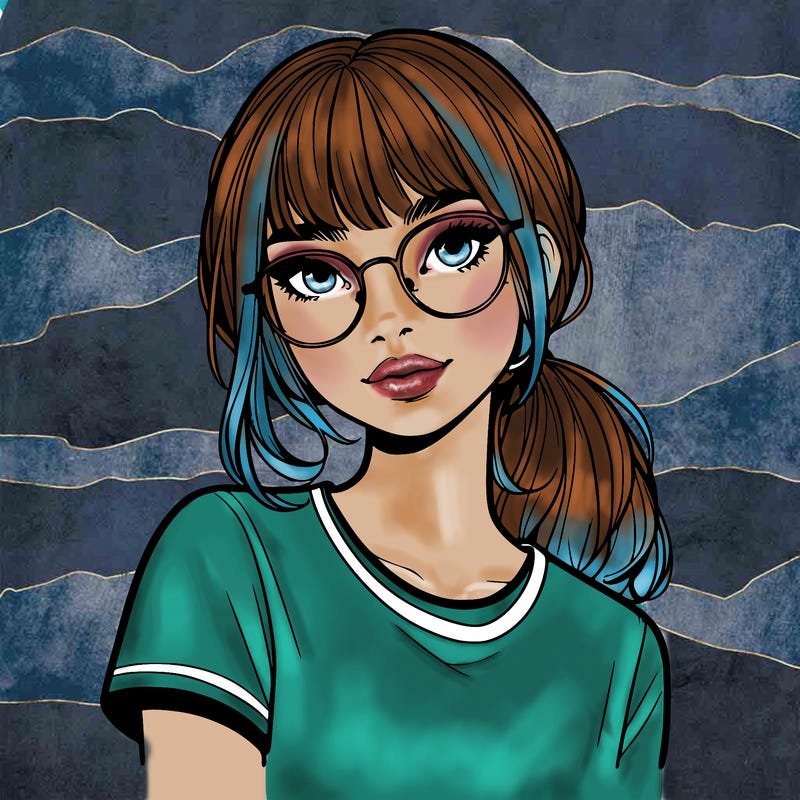 realistic girl with freckles and clear glasses