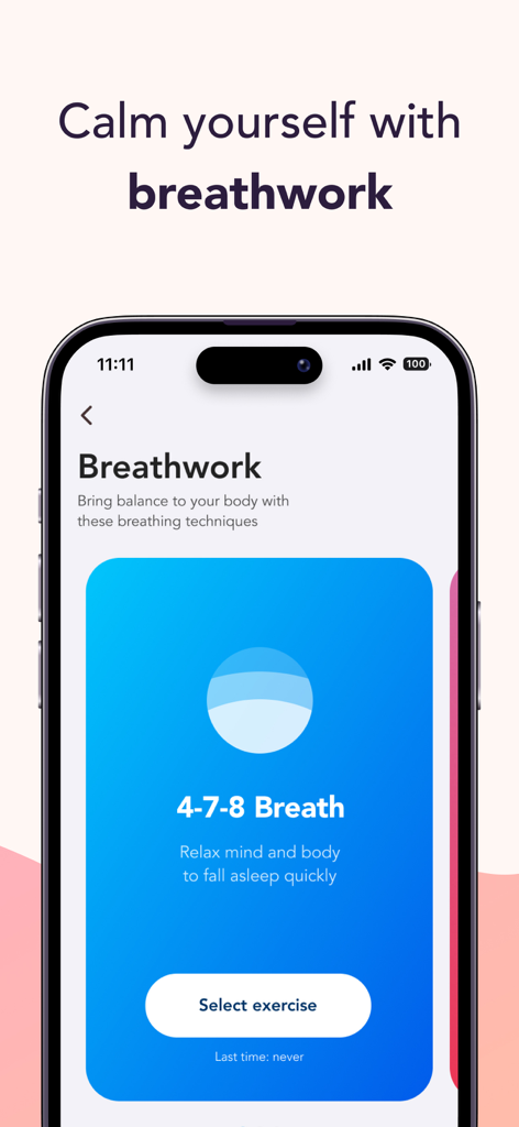 Mantra - Daily Affirmations - Mantra app screen featuring the 4-7-8 breathwork technique for relaxation and better sleep.