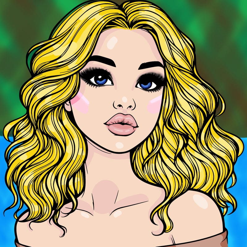realistic girl with wavy hair and lips