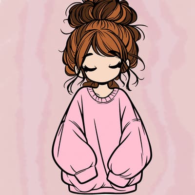 girl with baggy sweatshirt and messy bun