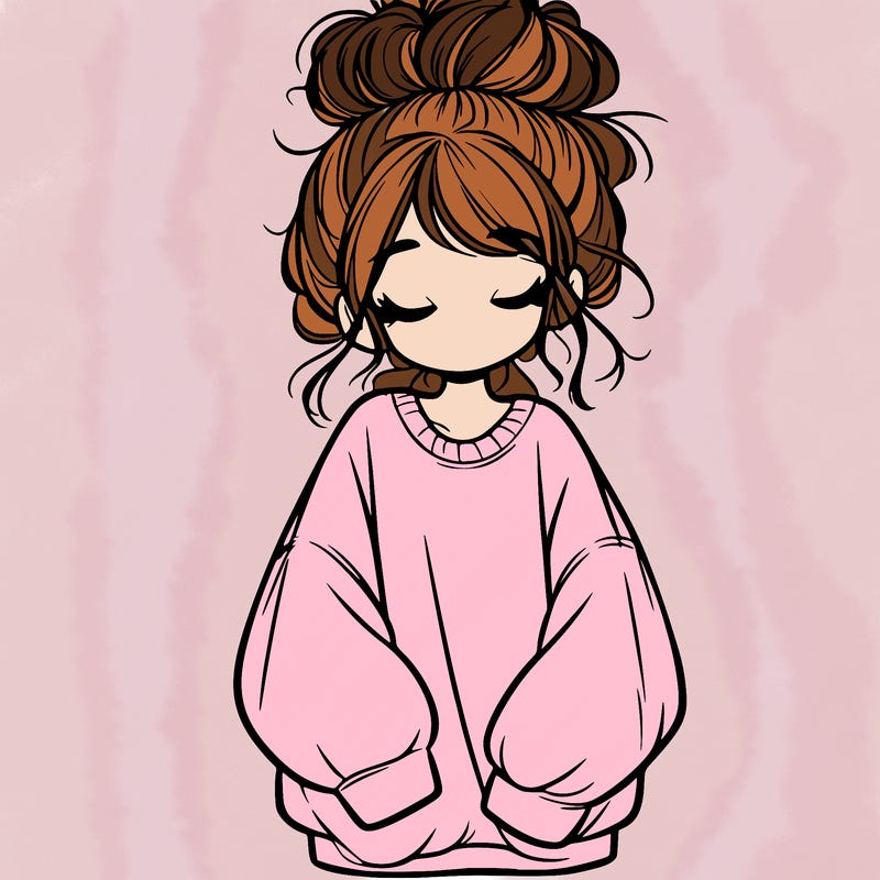 girl with baggy sweatshirt and messy bun