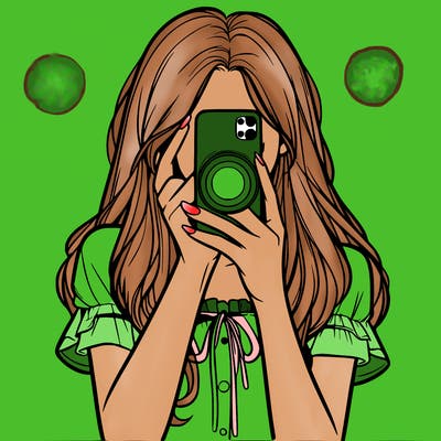 a realistic girl holding her phone taking pictures