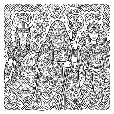 Journey into the mystical world of ancient Celts with this stunning Zentangle coloring page. Discover intricate patterns filling mighty warriors, wise druids, and regal queens, offering a unique blend of history and meditative art.