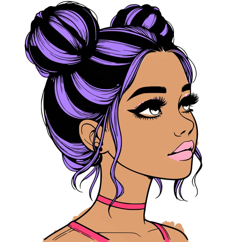 realistic girl with buns on the top of her head