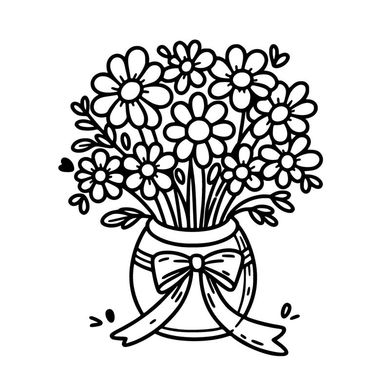 flowers in a cute little vase with a bow around the vase