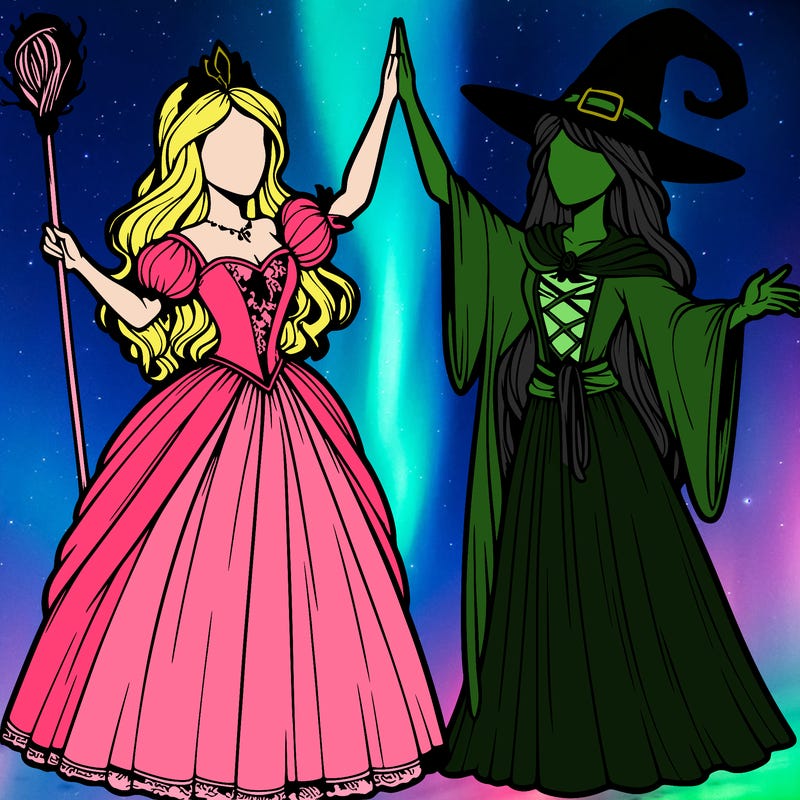 detailed realistic split of a princess and a witch