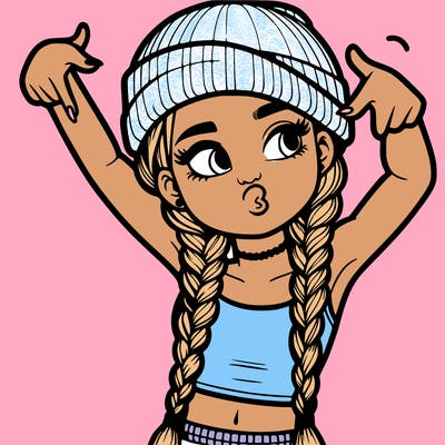realistic teenage girl with braids and a beanie and crop top doing 🫶🏼