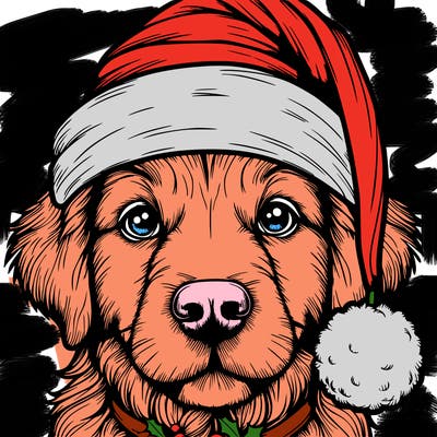 realistic dog with a christmas hat
