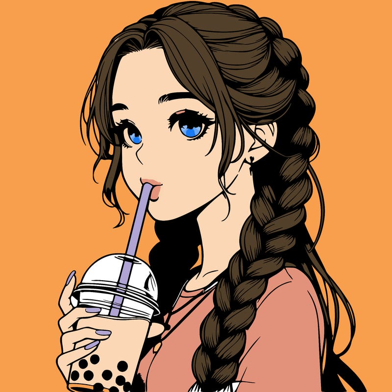 realistic girl with braided hair drinking boba